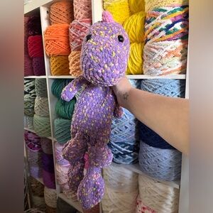 Handmade Crocheted Jumbo purple T-rex dino lovey